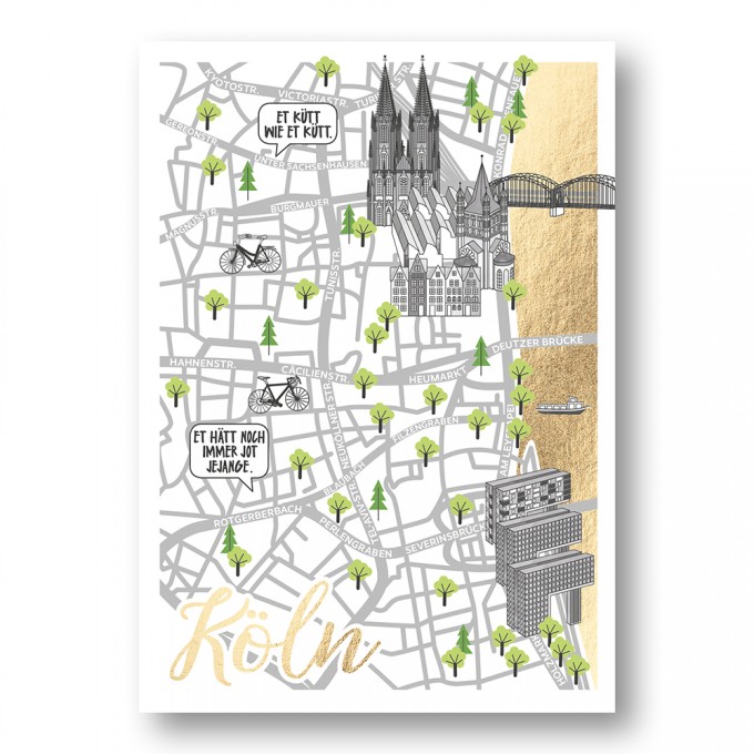 Rapü Design | Stadtkarte Straßenkarte Postkarte Köln mit Goldfolie | 4er-Set Rapü Design | Stadtkarte Straßenkarte Postkarte Köln mit Goldfolie | 4er-Set