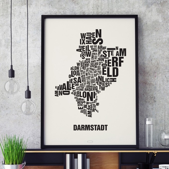 Buchstabenort Darmstadt Stadtteile-Poster Typografie Siebdruck