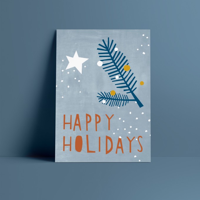 Designfräulein // Weihnachtskarte // Happy Holidays blau