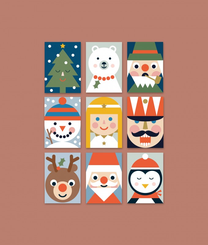 Designfräulein // Weihnachtskarten »Funny Faces Nussknackerbande« // Postkartenset // 9er-Set