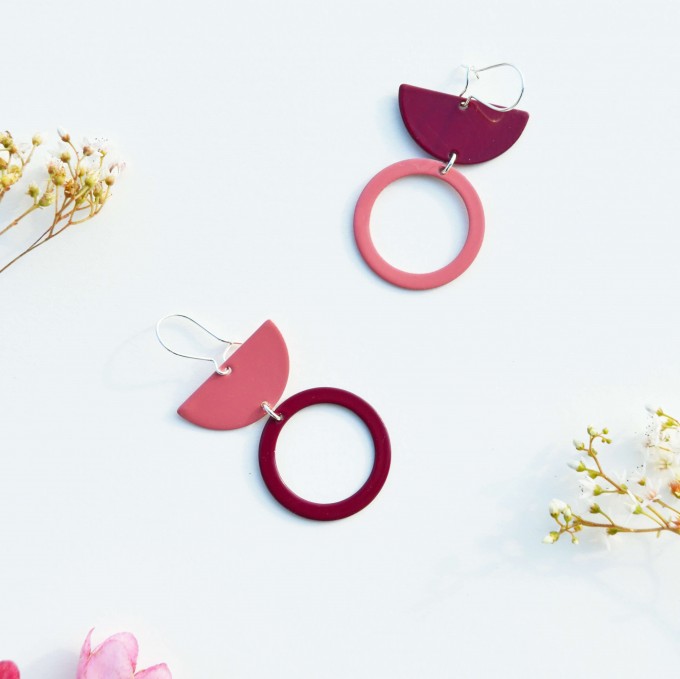 stahlpink – Nachhaltige asymmetrische Ohrringe: LU stahlpink – Nachhaltige asymmetrische Ohrringe: LU