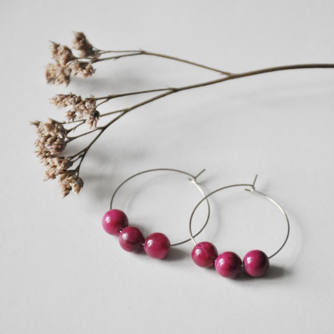 nahili CREOLEN "simple" Ohrringe pink berry (silbern oder gold) lilarot Naturstein 
