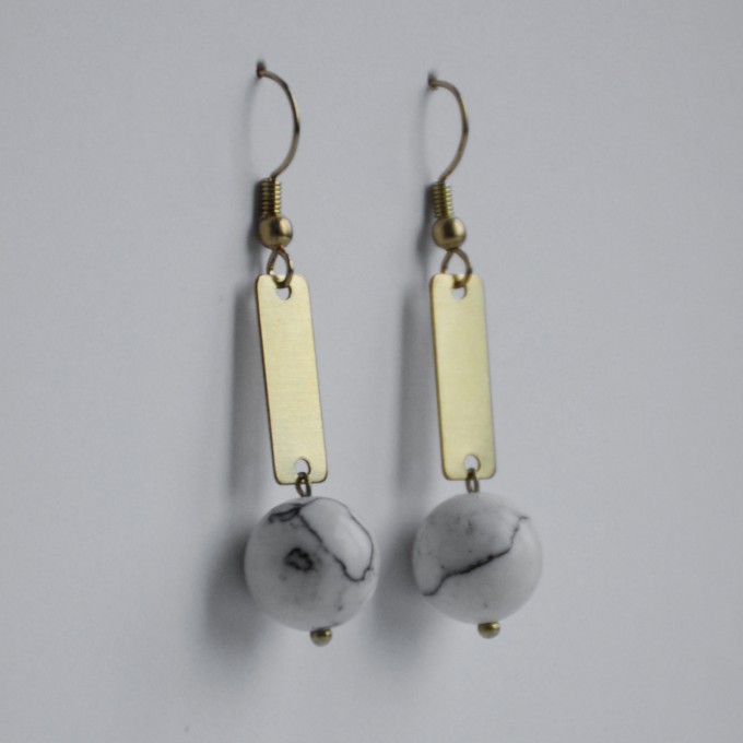 nahili OHRRINGE aus Messing "Marble Quadro" Ohrschmuck Naturstein Marmor oder Howlith