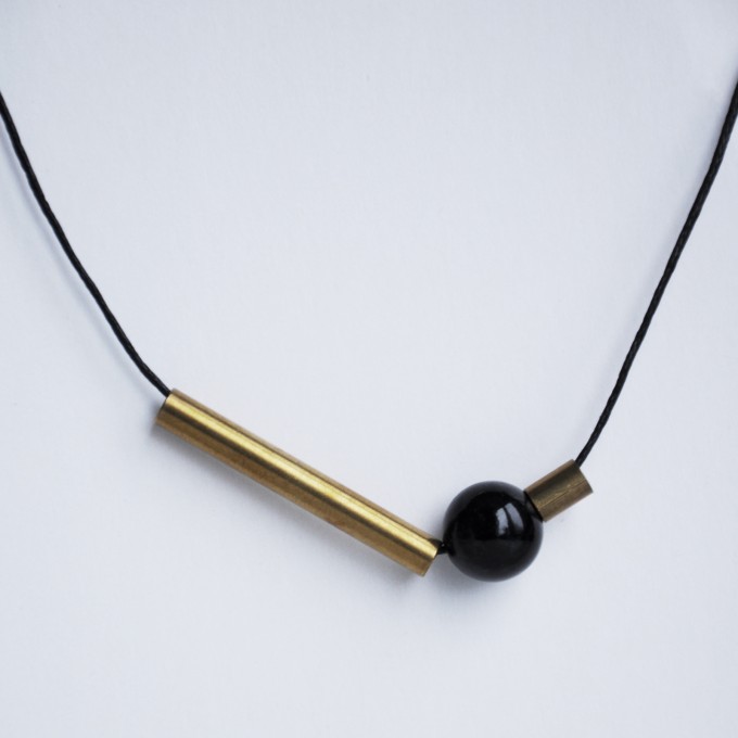 nahili KETTE "golden geo Marble" Messing Schmuck mit Naturstein Marmor oder Howlith