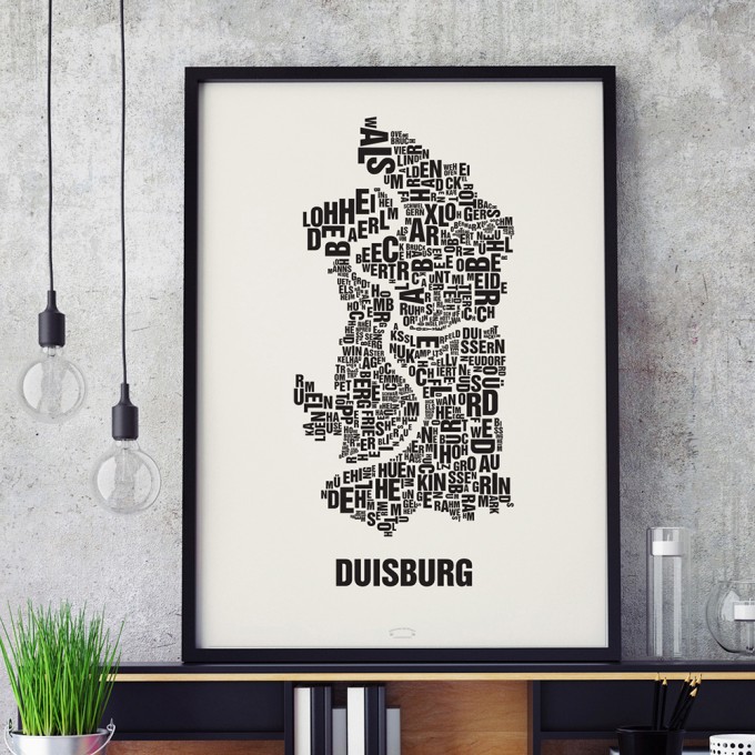 Buchstabenort Duisburg Stadtteile-Poster Typografie Siebdruck