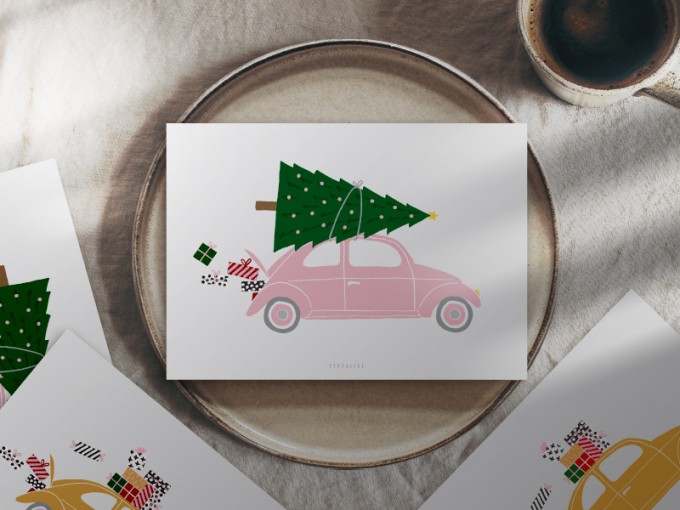 typealive / Weihnachtskarten 4er Set / Driving Home
