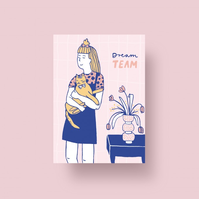 Notietzblock Postkarte "Dream Team" für Katzen Liebhaber, A6 Notietzblock Postkarte "Dream Team" für Katzen Liebhaber, A6