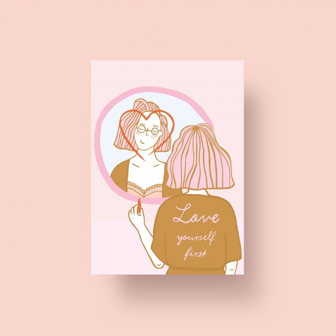 Notietzblock Postkarte "Love yourself first", A6 Notietzblock Postkarte "Love yourself first", A6