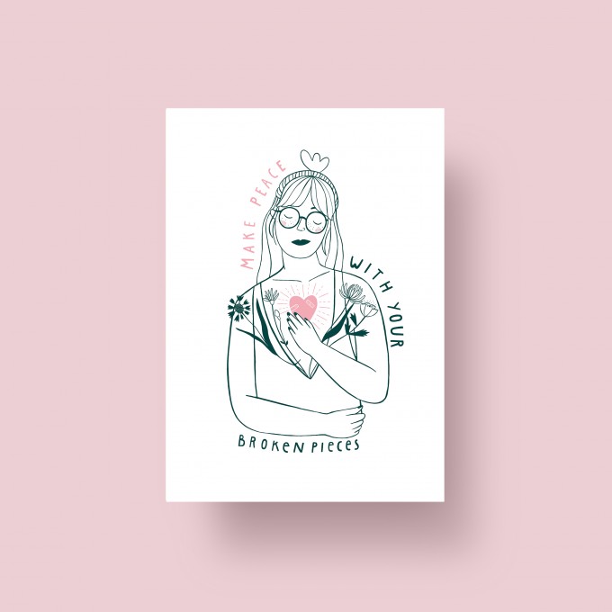 Notietzblock Postkarte "Make peace with your broken pieces", A6 Notietzblock Postkarte "Make peace with your broken pieces", A6