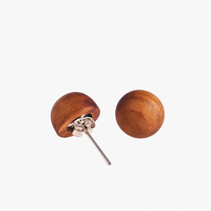 EINFACHDESIGN, Holzschmuck, 925-er Silber, Ohrstecker, Zwetschge Halbkugel, gedrechselt EINFACHDESIGN, Holzschmuck, 925-er Silber, Ohrstecker, Zwetschge Halbkugel, gedrechselt