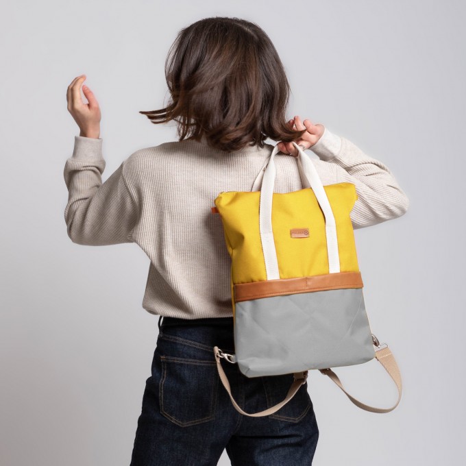 MULINU 3-in-1-Rucksack UNIQUE GRETA Gelb Hellgrau MULINU 3-in-1-Rucksack UNIQUE GRETA Gelb Hellgrau