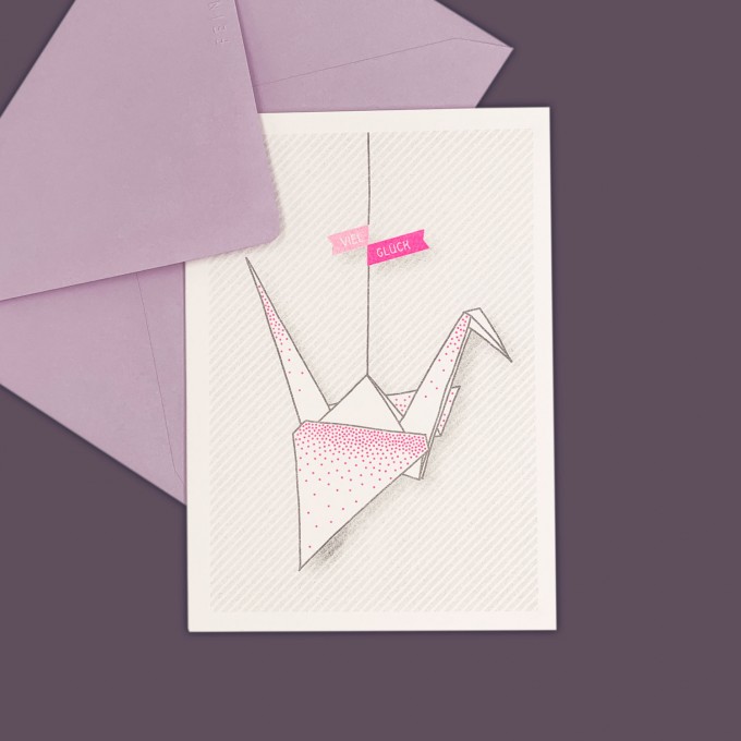 Feingeladen Like Origami Kranich Viel Glück Grfp Riso Klappkarte A6