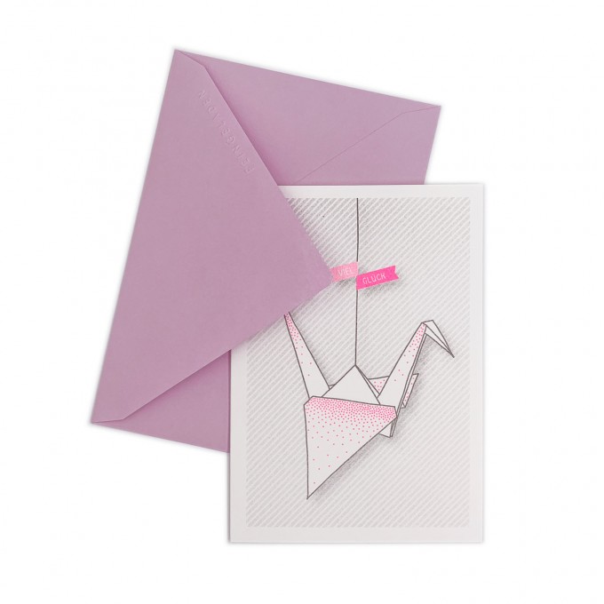 Feingeladen // LIKE ORIGAMI // Kranich »Viel Glück« (GRFP) // RISO-Klappkarte, A6 Feingeladen // LIKE ORIGAMI // Kranich »Viel Glück« (GRFP) // RISO-Klappkarte, A6
