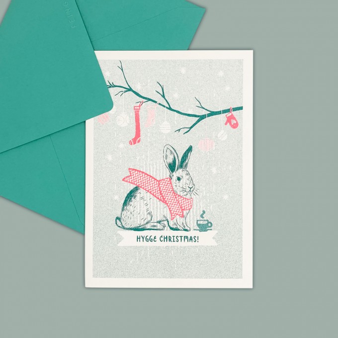 Feingeladen // LOVELY BEASTS // Bunny »Hygge Christmas!« (TLFR) // RISO-Klappkarte, A6 Feingeladen // LOVELY BEASTS // Bunny »Hygge Christmas!« (TLFR) // RISO-Klappkarte, A6
