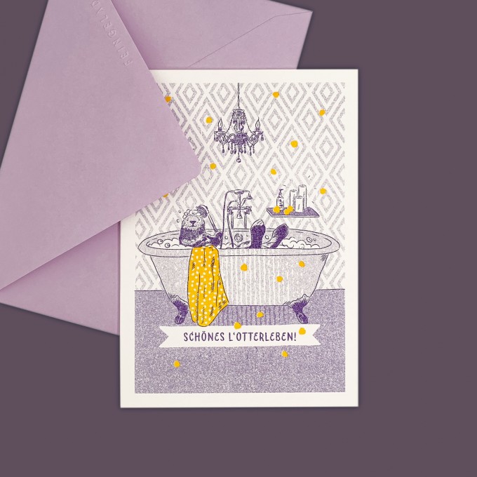 Feingeladen // LOVELY BEASTS // Otter »Schönes L'Otterleben« (PPSF) // RISO-Klappkarte, A6 Feingeladen // LOVELY BEASTS // Otter »Schönes L'Otterleben« (PPSF) // RISO-Klappkarte, A6