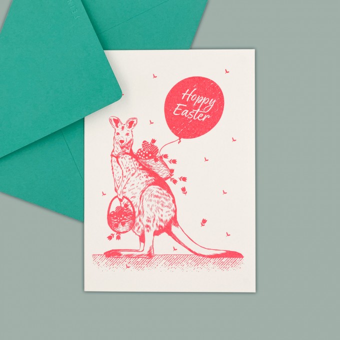 Feingeladen // LOVELY BEASTS // Kangaroo2 »Hoppy Easter« (FR) // RISO-Klappkarte, A6 Feingeladen // LOVELY BEASTS // Kangaroo2 »Hoppy Easter« (FR) // RISO-Klappkarte, A6
