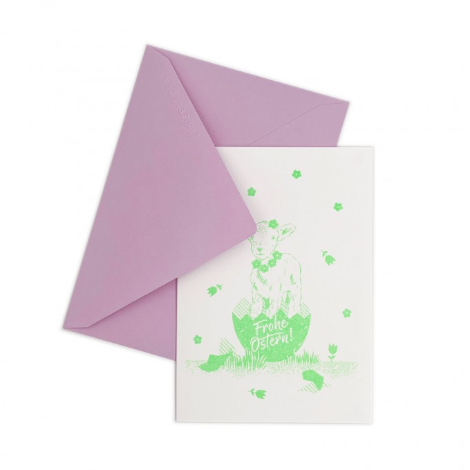 Feingeladen // LOVELY BEASTS // Lamb »Frohe Ostern« (FG) // RISO-Klappkarte, A6 Feingeladen // LOVELY BEASTS // Lamb »Frohe Ostern« (FG) // RISO-Klappkarte, A6