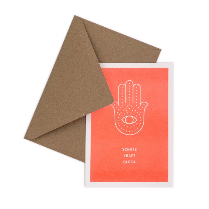 Feingeladen // SIMPLY DIVINE // Hamsa Hand »Schutz Kraft Glück« (FO) / RISO-Klappkarte, A6 Feingeladen // SIMPLY DIVINE // Hamsa Hand »Schutz Kraft Glück« (FO) / RISO-Klappkarte, A6