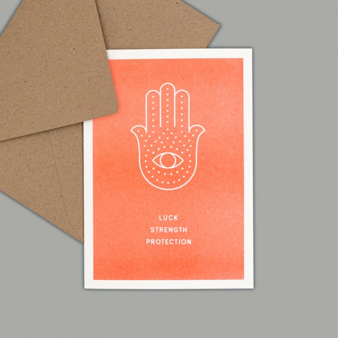 Feingeladen // SIMPLY DIVINE // Hamsa Hand »Luck Strength Protection« (FO) // RISO-Klappkarte, A6 Feingeladen // SIMPLY DIVINE // Hamsa Hand »Luck Strength Protection« (FO) // RISO-Klappkarte, A6