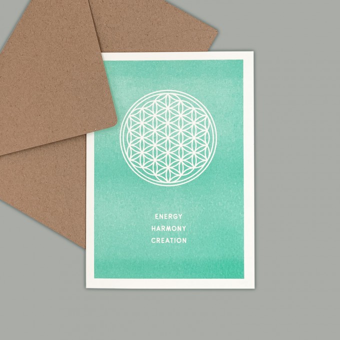 Feingeladen // SIMPLY DIVINE // Flower of Life »Energy Harmony Creation« (MI) // RISO-Klappkarte, A6 Feingeladen // SIMPLY DIVINE // Flower of Life »Energy Harmony Creation« (MI) // RISO-Klappkarte, A6