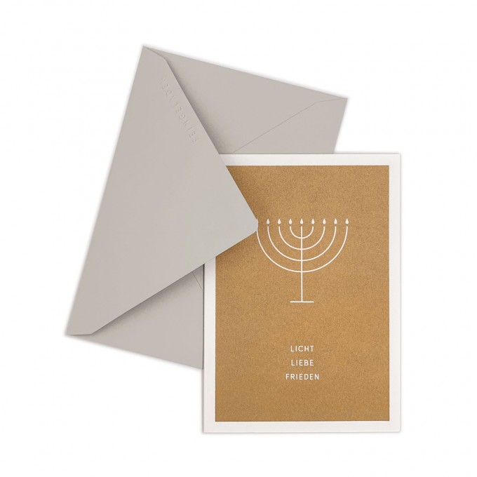 Feingeladen // SIMPLY DIVINE // Hanukkah »Licht Liebe Frieden« (GD) // RISO-Klappkarte, A6 Feingeladen // SIMPLY DIVINE // Hanukkah »Licht Liebe Frieden« (GD) // RISO-Klappkarte, A6