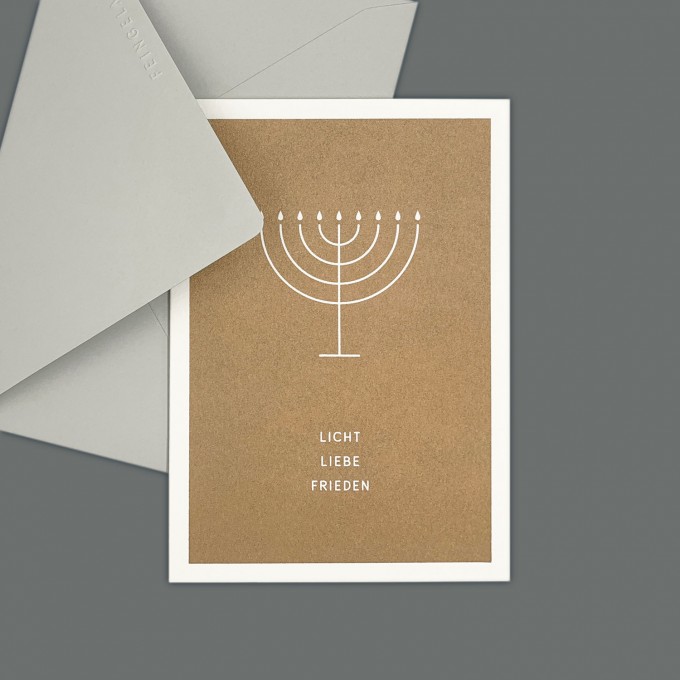 Feingeladen // SIMPLY DIVINE // Hanukkah »Licht Liebe Frieden« (GD) // RISO-Klappkarte, A6 Feingeladen // SIMPLY DIVINE // Hanukkah »Licht Liebe Frieden« (GD) // RISO-Klappkarte, A6