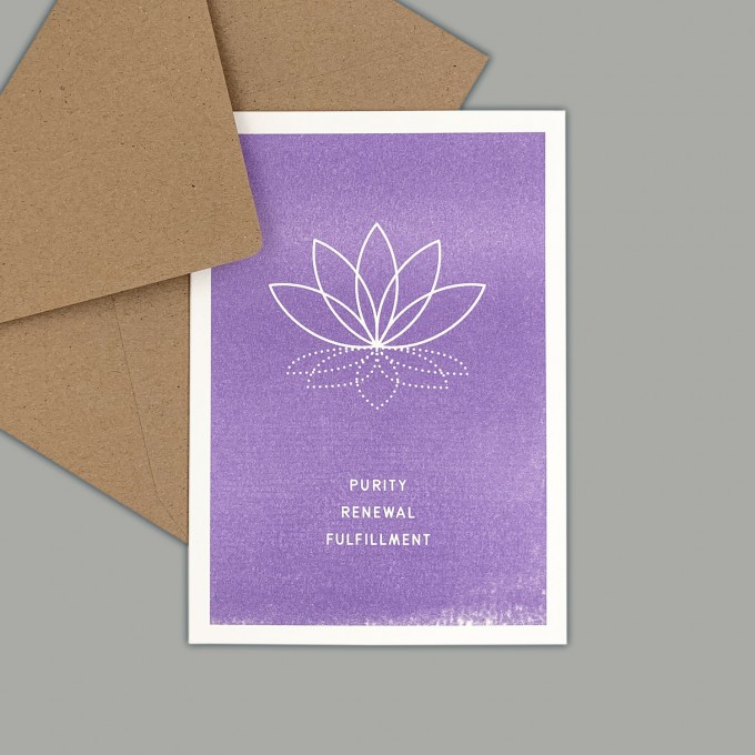 Feingeladen // SIMPLY DIVINE // Lotus Flower »Purity Renewal Fulfillment« (VT) // RISO-Klappkarte, A6 Feingeladen // SIMPLY DIVINE // Lotus Flower »Purity Renewal Fulfillment« (VT) // RISO-Klappkarte, A6