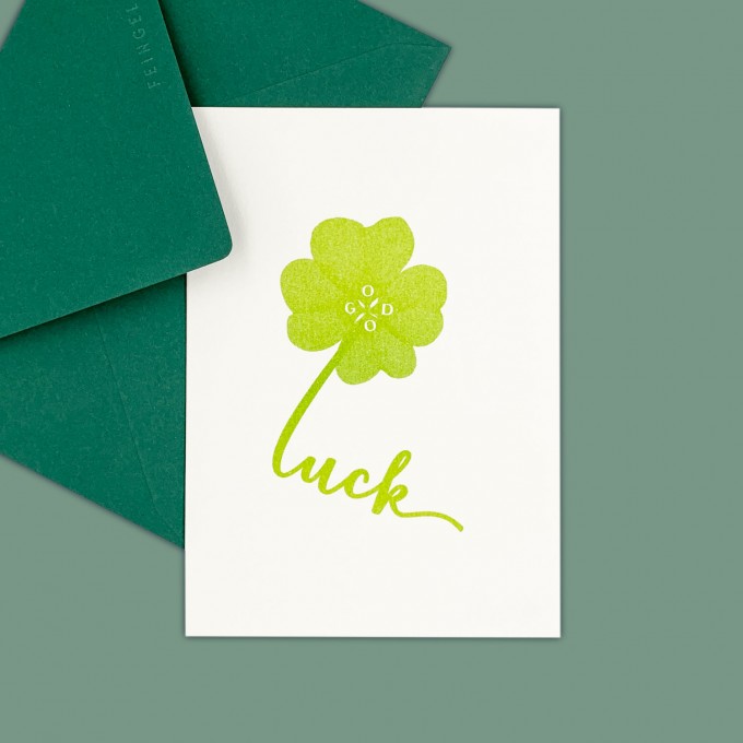 Feingeladen // TYPOGRAFICA // Good Luck (LG) // RISO-Klappkarte, A6 Feingeladen // TYPOGRAFICA // Good Luck (LG) // RISO-Klappkarte, A6