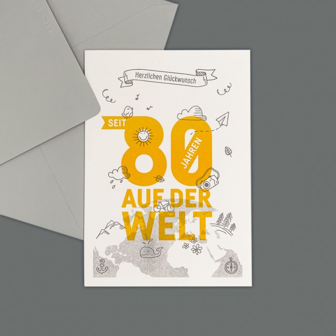 Feingeladen // NUMBERS // »Seit 80 Jahren« (GRSF) // RISO-Klappkarte, A6 Feingeladen // NUMBERS // »Seit 80 Jahren« (GRSF) // RISO-Klappkarte, A6