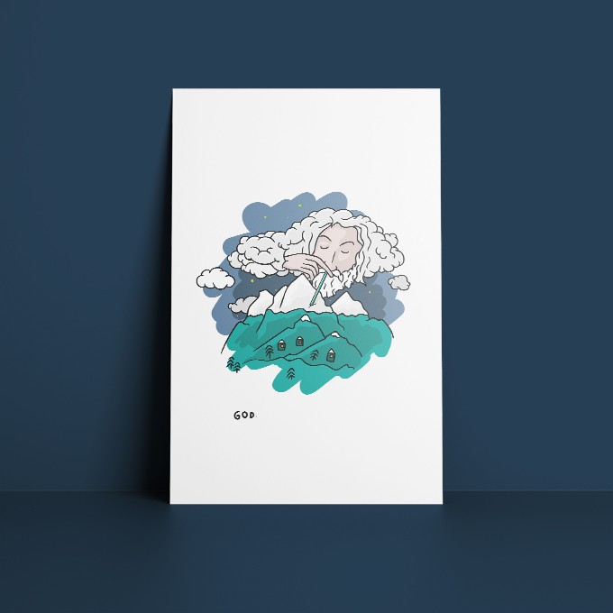 GOD · Snow – Illustrierte Design-Postkarte GOD · Snow – Illustrierte Design-Postkarte