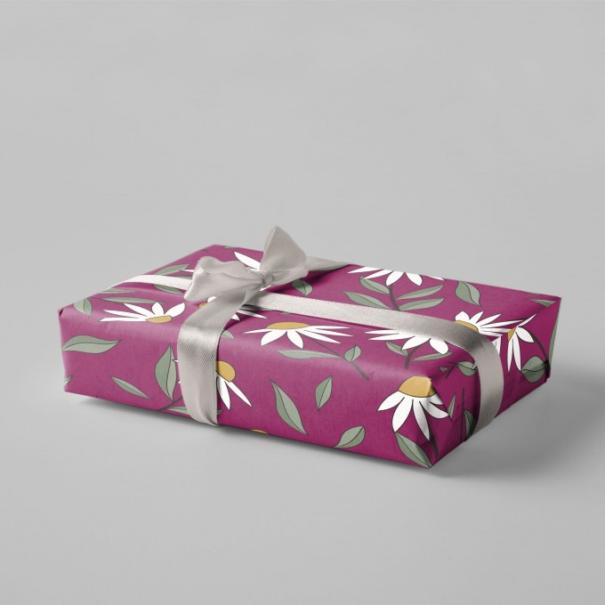 Geschenkpapier - Blumen - Magenta Hintergrund - Nr. 240 - Naturbedacht