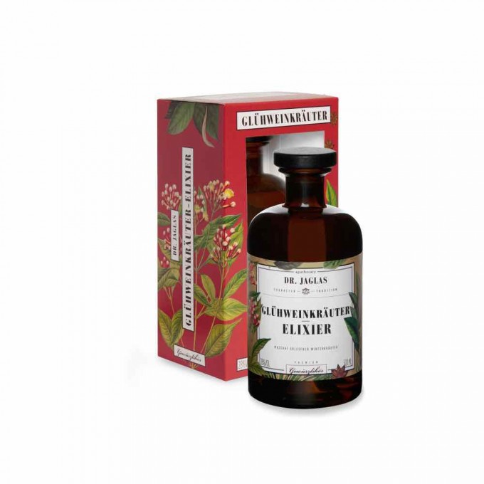 DR. JAGLAS
Glühweinkräuter-Elixier
500ml, Gewürzlikör, 28%vol. DR. JAGLAS
Glühweinkräuter-Elixier
500ml, Gewürzlikör, 28%vol.