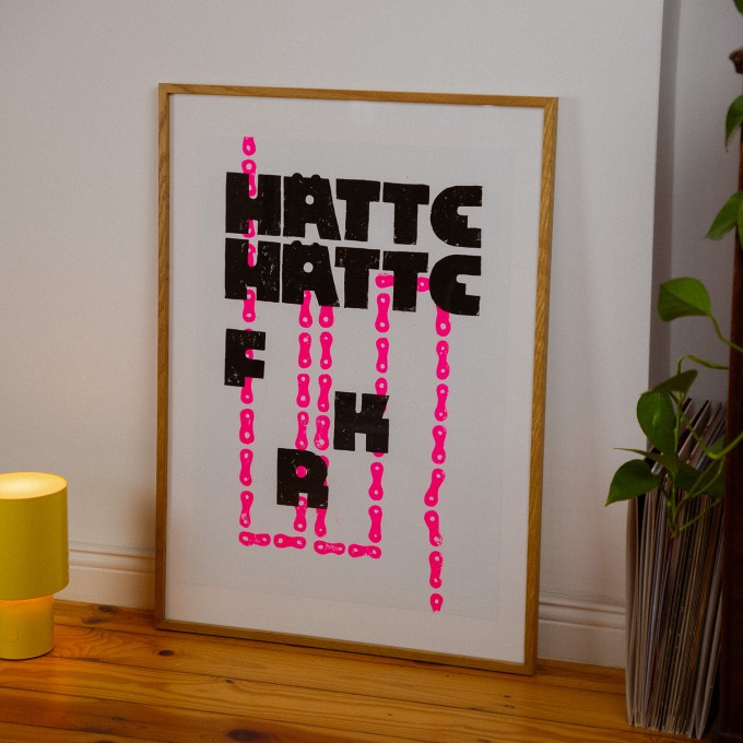 Studio Rotstich Hätte Hätte Fahrradkette Poster A2 Linoldruck