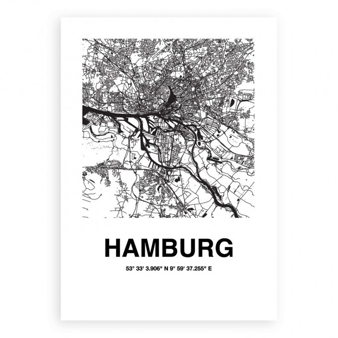 Stadtliebe® | Hamburg Karte black&white A3 Stadtliebe® | Hamburg Karte black&white A3