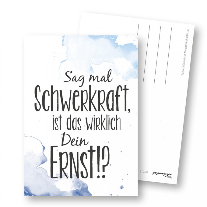 Martina Olonschek |
Postkarte "Schwerkraft"
5er-Set Martina Olonschek |
Postkarte "Schwerkraft"
5er-Set