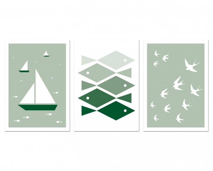 3 Held&Lykke Postkarten "BoatFishBird" 3 Held&Lykke Postkarten "BoatFishBird"