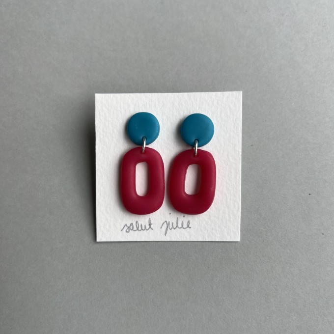 Salut Julie • Polymerton Ohrring 'ocean blue x pink loops' Salut Julie • Polymerton Ohrring 'ocean blue x pink loops'