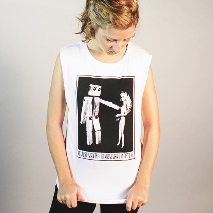 KINDERGELD ORGANIC Womens Raw Tank "PAUL" (he just wanted to know what plastic is) KINDERGELD ORGANIC Womens Raw Tank "PAUL" (he just wanted to know what plastic is)