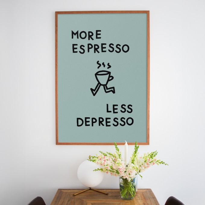 vonSUSI Fine Art Poster mit Espresso "Depresso", Din A4-A1