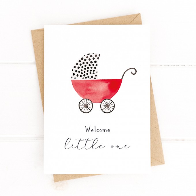 Paperlandscape | Aquarell Glückwunschkarte "Welcome Little One" | A6 Faltkarte | Geburtskarte | Kinderwagen | verschiedene Farben Paperlandscape | Aquarell Glückwunschkarte "Welcome Little One" | A6 Faltkarte | Geburtskarte | Kinderwagen | verschiedene Farben
