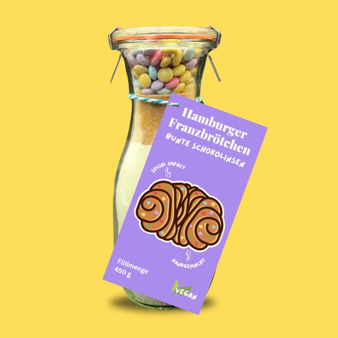 Hamburger Franzbrötchen Backmischung bunte Schokolinsen Hamburger Franzbrötchen Backmischung bunte Schokolinsen