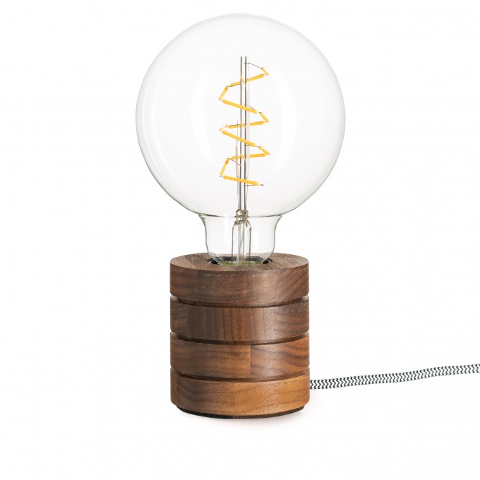 Lichtliebe – Tischleuchte Fafoo in Nussbaum mit Edison Spiral LED im Retro Design und nur 1,8 Watt