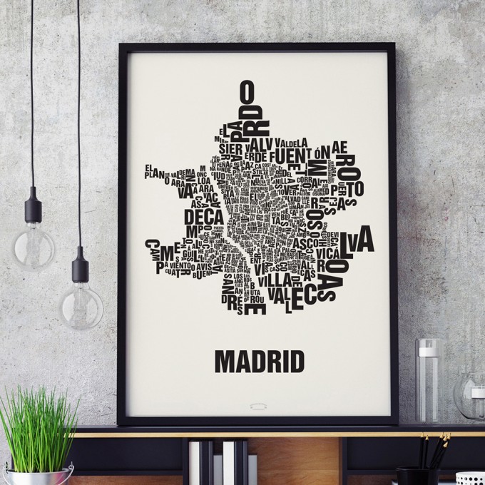 Buchstabenort Madrid Stadtteile-Poster Typografie Siebdruck