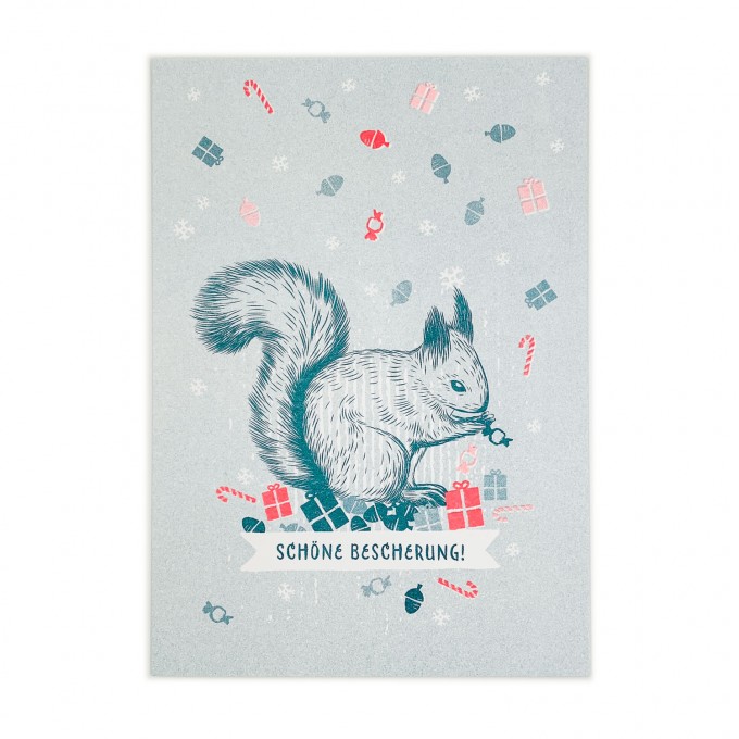 Feingeladen // LOVELY BEASTS // Squirrel »Schöne Bescherung!« (TLFR), RISO-Kunstdruck, A5 Feingeladen // LOVELY BEASTS // Squirrel »Schöne Bescherung!« (TLFR), RISO-Kunstdruck, A5