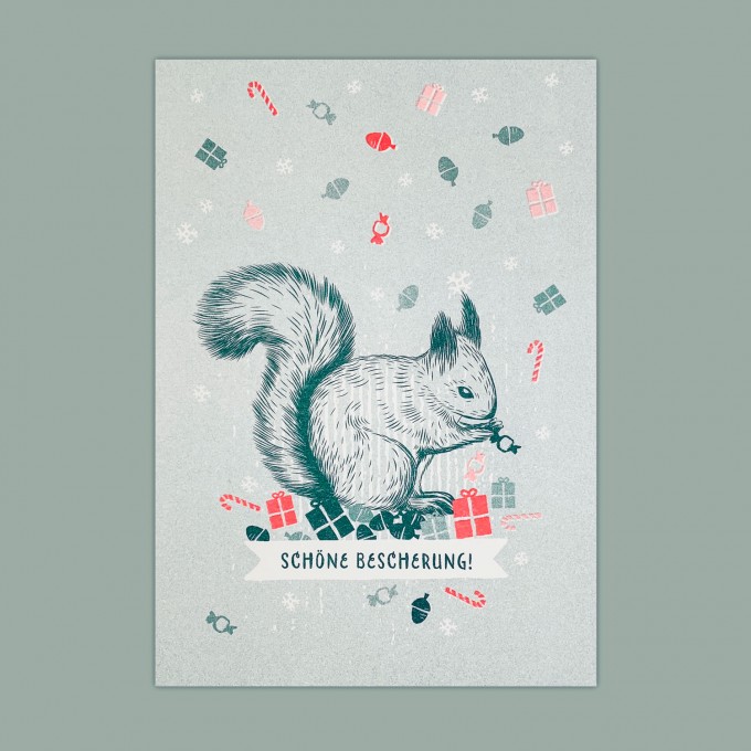 Feingeladen // LOVELY BEASTS // Squirrel »Schöne Bescherung!« (TLFR), RISO-Kunstdruck, A5 Feingeladen // LOVELY BEASTS // Squirrel »Schöne Bescherung!« (TLFR), RISO-Kunstdruck, A5