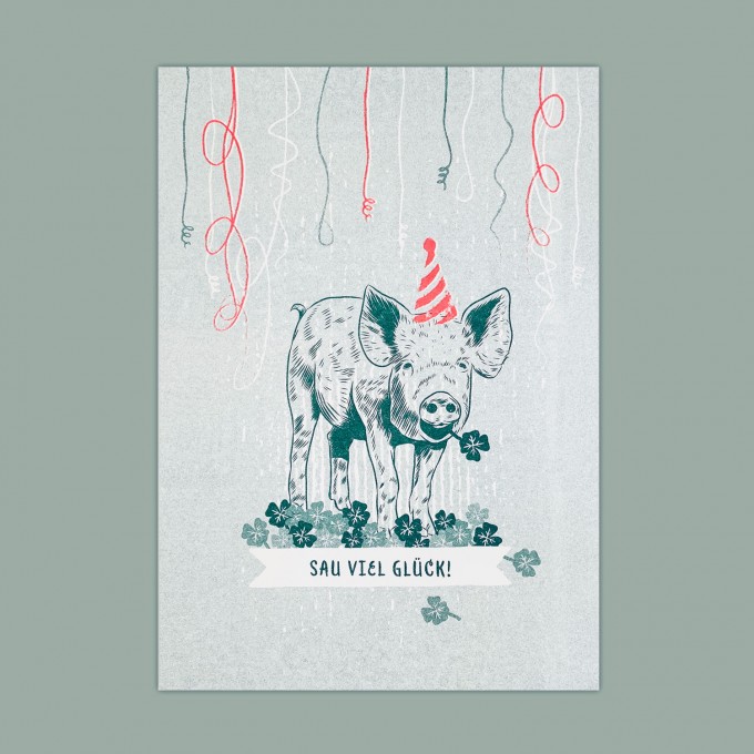 Feingeladen // LOVELY BEASTS // Piggy »Sau viel Glück!« (TLFR), RISO-Kunstdruck, A5 Feingeladen // LOVELY BEASTS // Piggy »Sau viel Glück!« (TLFR), RISO-Kunstdruck, A5