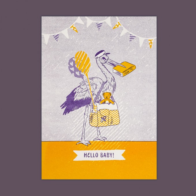 Feingeladen // LOVELY BEASTS // Stork »Hello Baby« (PPSF), RISO-Kunstdruck, A5 Feingeladen // LOVELY BEASTS // Stork »Hello Baby« (PPSF), RISO-Kunstdruck, A5