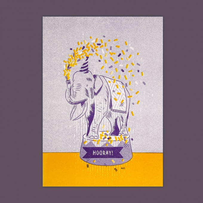 Feingeladen // LOVELY BEASTS // Elephant »Hooray!« (PPSF) // RISO-Kunstdruck, A5 Feingeladen // LOVELY BEASTS // Elephant »Hooray!« (PPSF) // RISO-Kunstdruck, A5