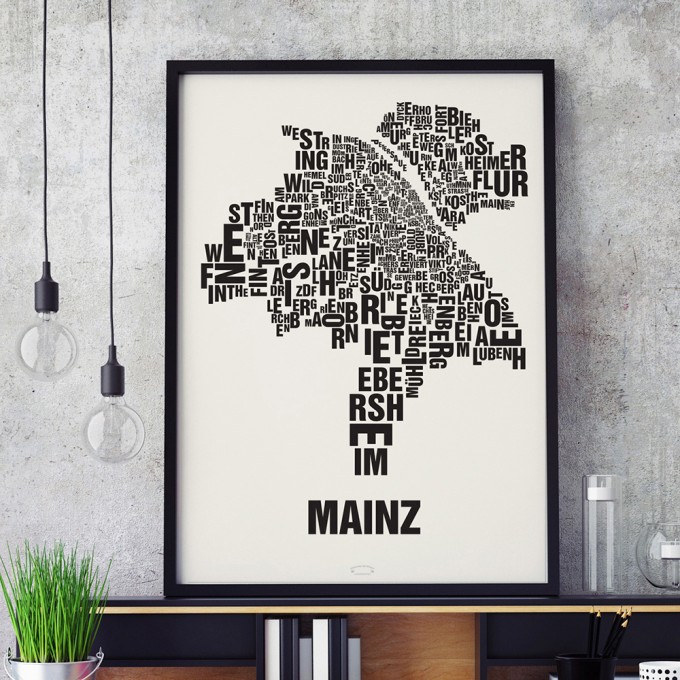 Buchstabenort Mainz Stadtteile-Poster Typografie Siebdruck Buchstabenort Mainz Stadtteile-Poster Typografie Siebdruck