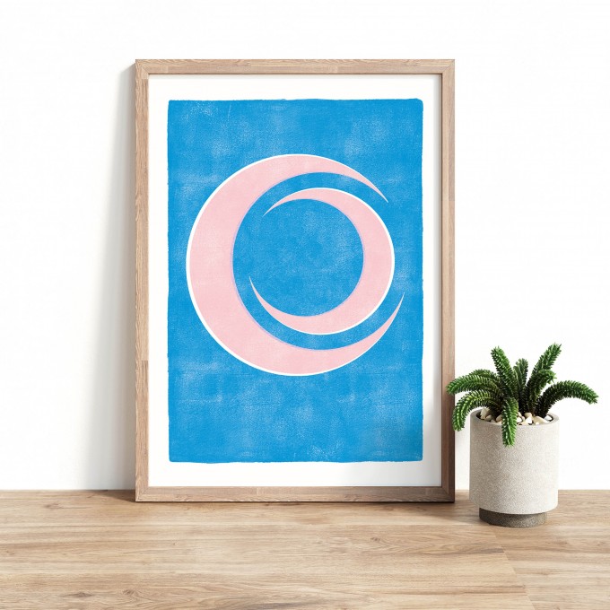 Paperlandscape | Kunstdruck "Mond abstrakt rosa blau" | minimalistisch | verschiedene Größen Paperlandscape | Kunstdruck "Mond abstrakt rosa blau" | minimalistisch | verschiedene Größen
